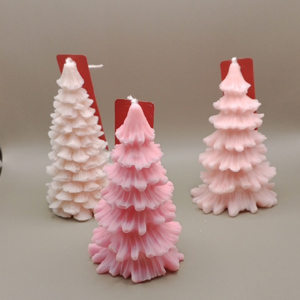 Pink and White Christmas Tree Candles
